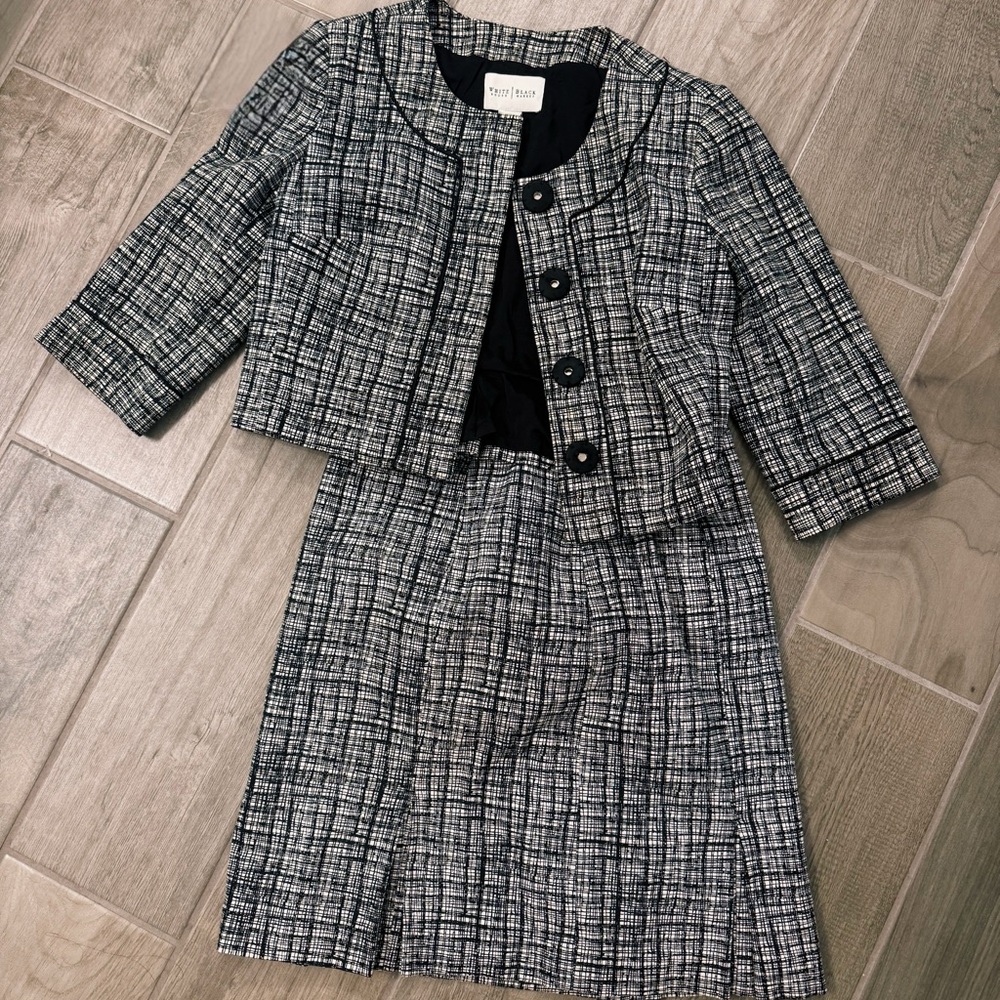 Black and White Plaid Skirt Suit